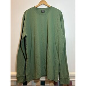 Stussy Mens XXL Sage Green Long Sleeve T-Shirt Blank Cottn Crew Neck Relaxed Fit